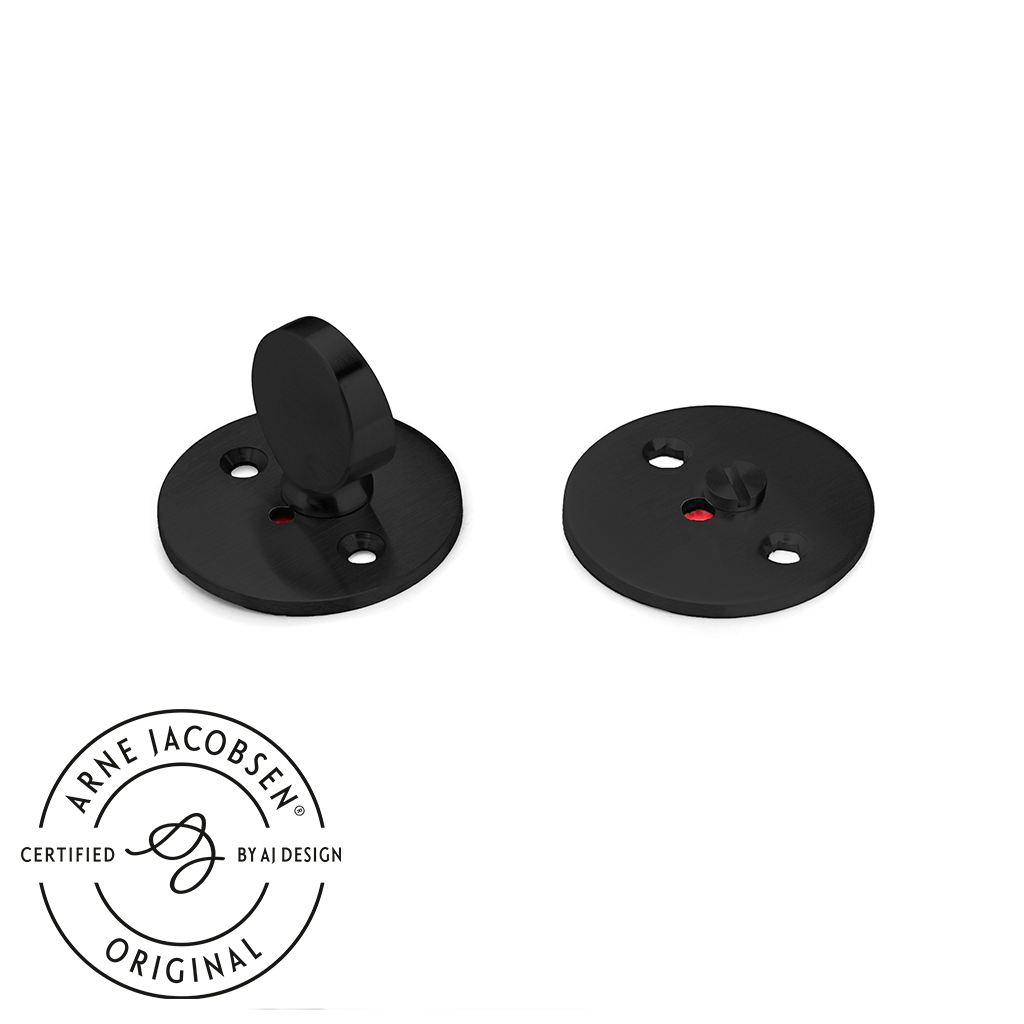 Arne Jacobsen toalettsits, matt svart (RAL 9005) med röd/vit markering • d line