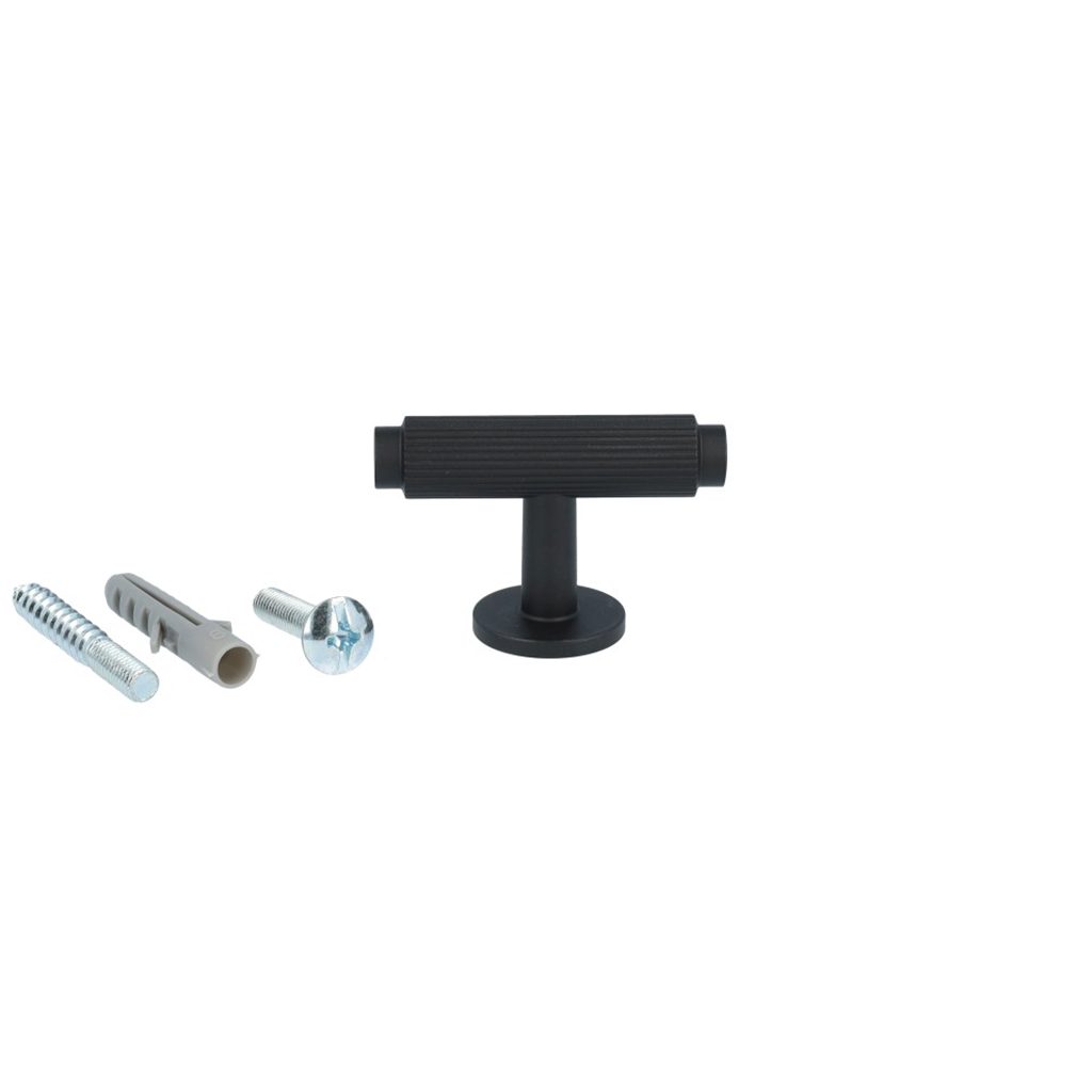 Møbelknop T-bar med linjeret design i sort - Ryvang • Chr. Jørgensen - Copenhagenhomedesign