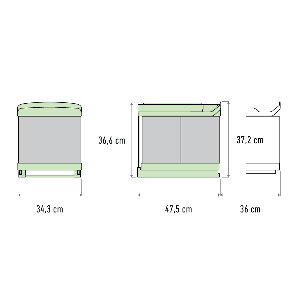 Stockholm 3-31 NEW • Avfallssystem i rostfritt stål på 1 x 16 liter + 2 x 7,5 liter