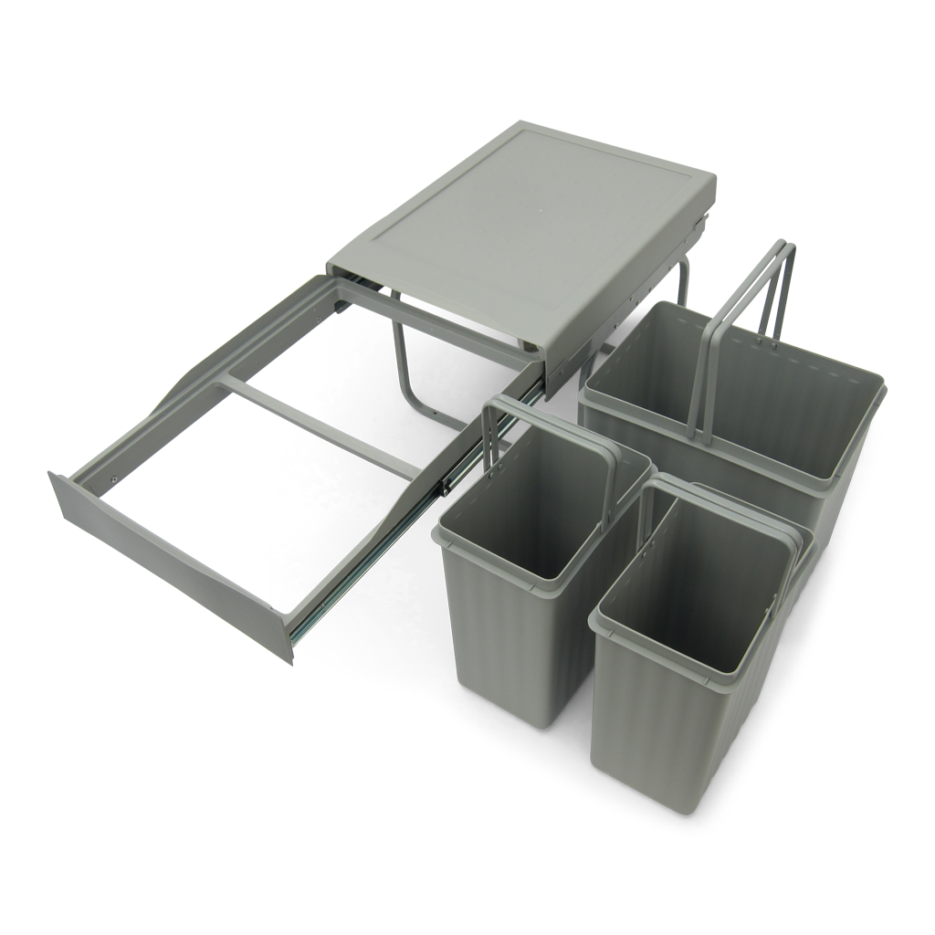 Copenhagen 3-31 X • Avfallssystem i stål och plast på 1 x 16 liter + 2 x 7,5 liter med full utdragning