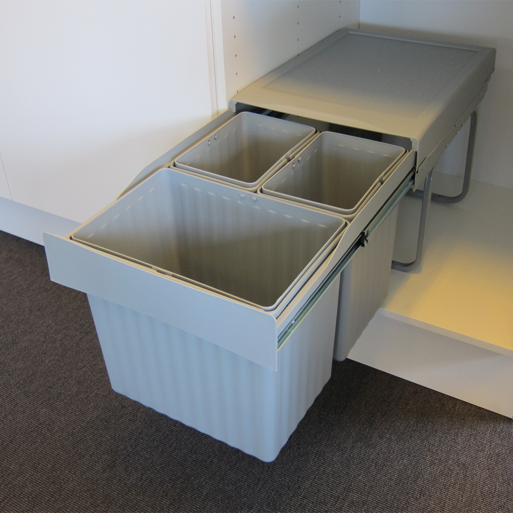 Copenhagen 3-31 X • Avfallssystem i stål och plast på 1 x 16 liter + 2 x 7,5 liter med full utdragning