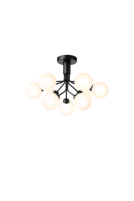 Apiales 9 Ceiling ljuskrona, satin black / opal • NUURA