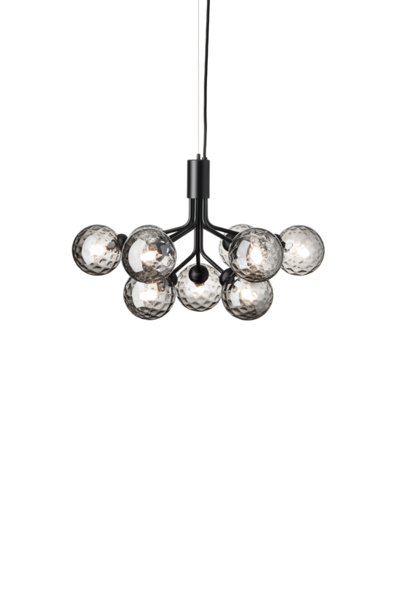 Apiales 9 ljuskrona, satin black / optic smoked • NUURA