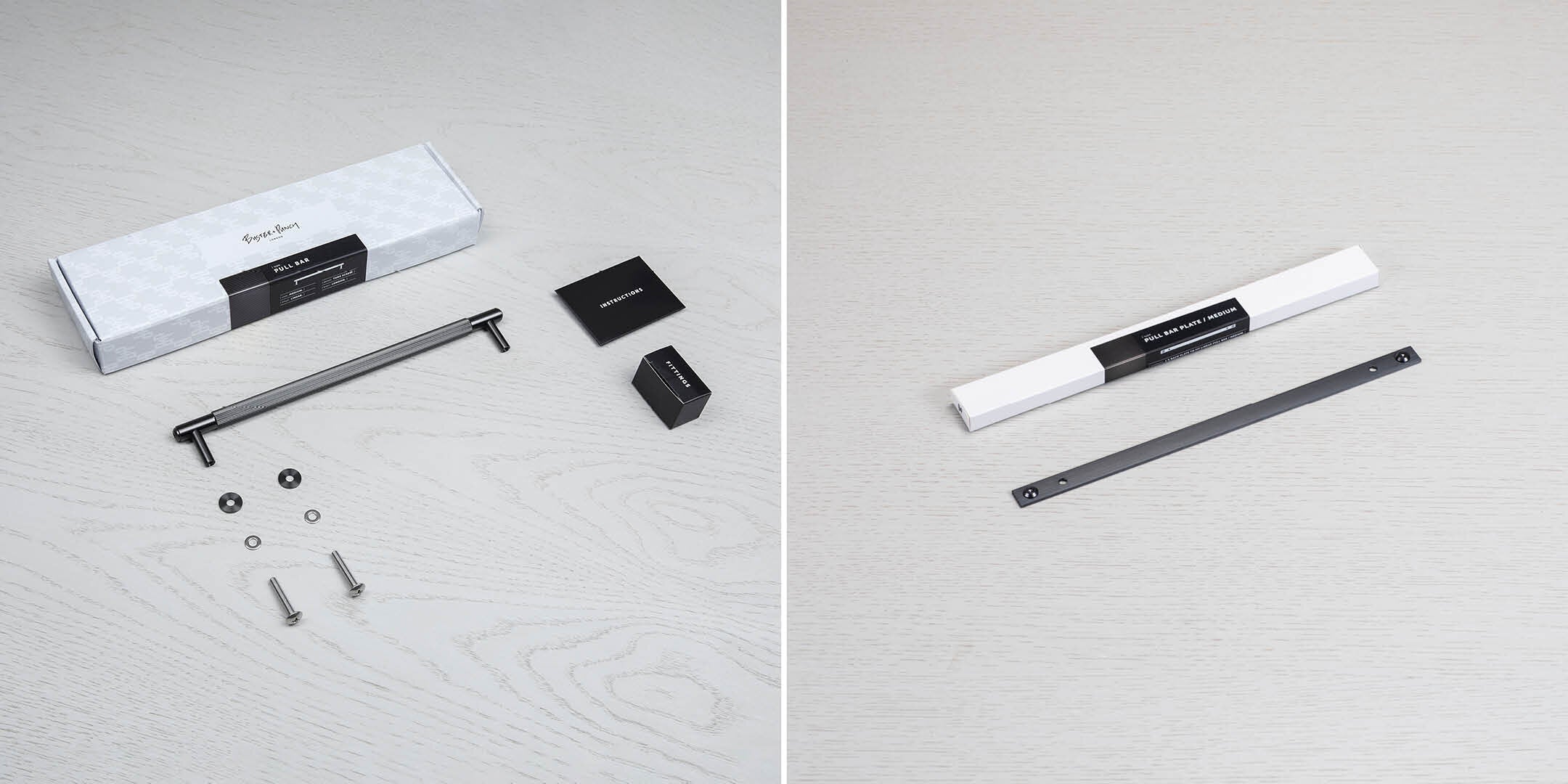 Linear handtag i gun metal med bakplatta och linjerat mönster • Buster + Punch