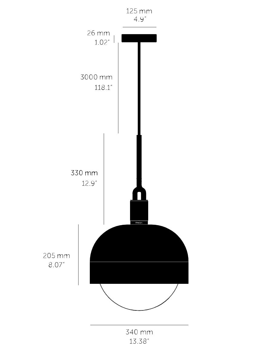 Ritning av pendellampa, med mått