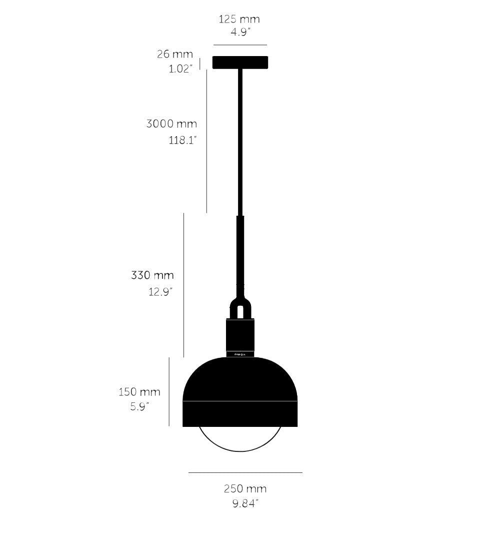 Ritning av pendellampa, med mått