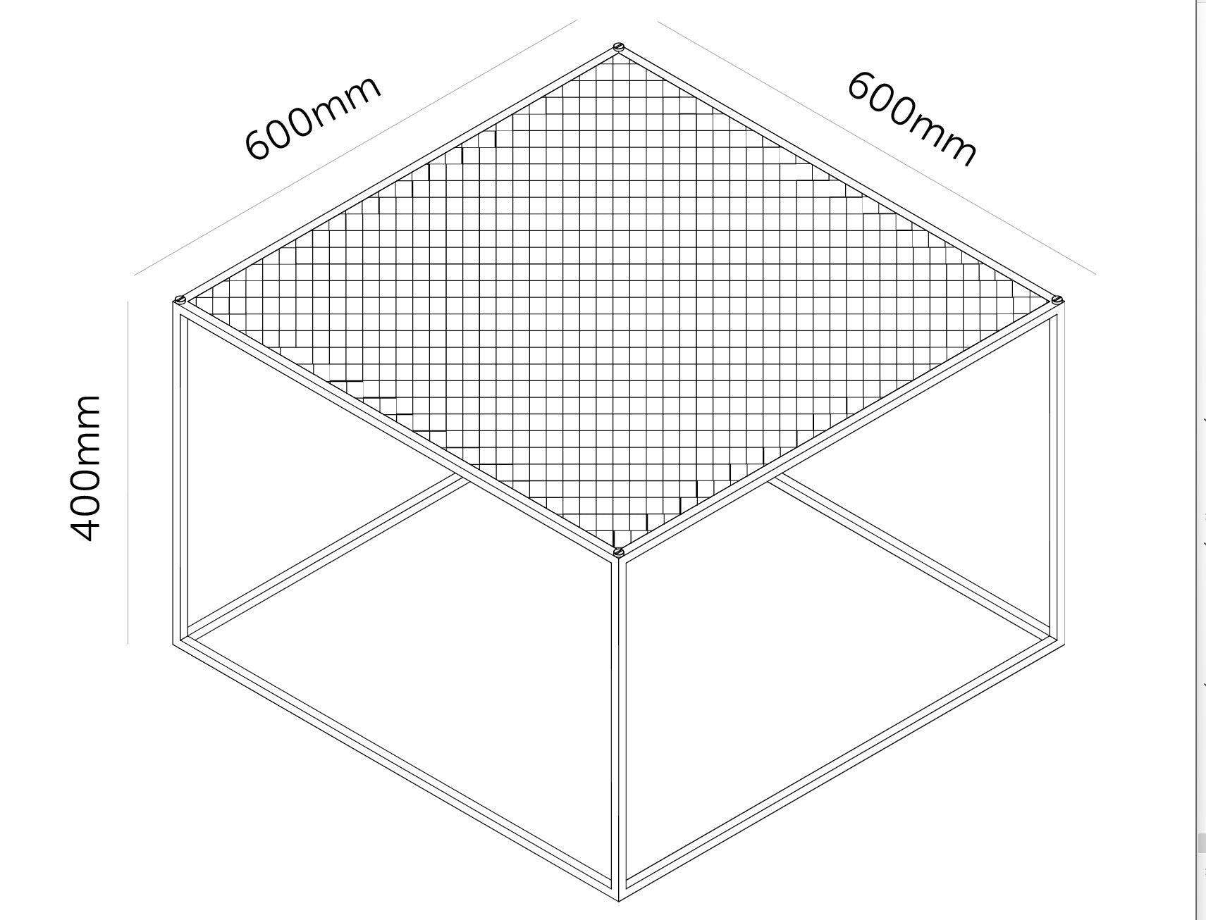 Fyrkantigt svart soffbord med bordsskiva i nät-/hålmönster. Välj mellan detaljer/skruvar i mässing eller stål (medföljer).