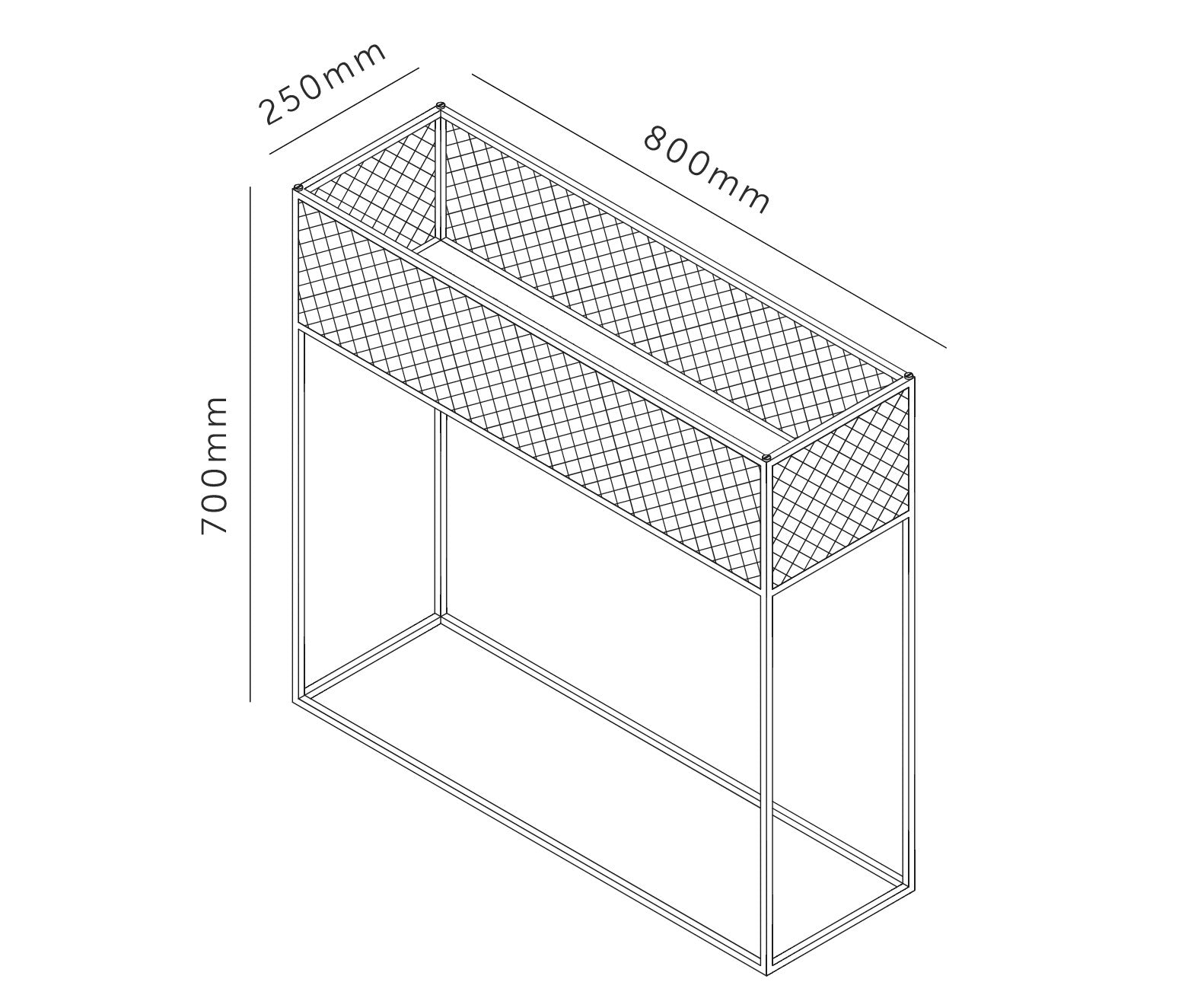Fyrkantig och svart planteringslåda i stålram med mesh/hålad design på sidorna. Detaljer/skruvar i både stål och mässing medföljer.