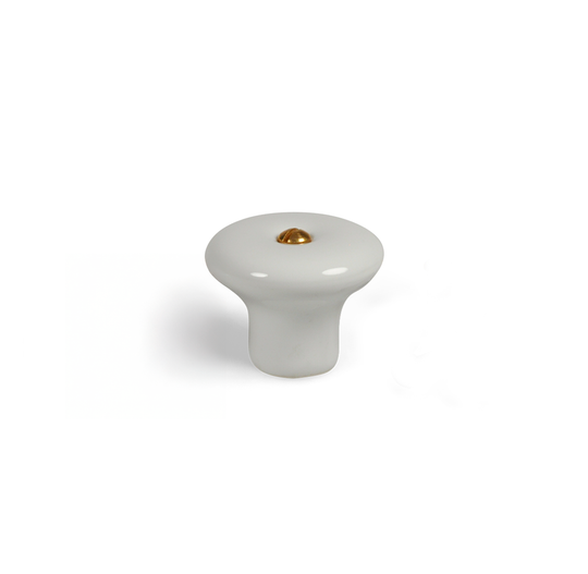 Lyngby porslinsknopp, vit med mässingsskruv, 31 mm