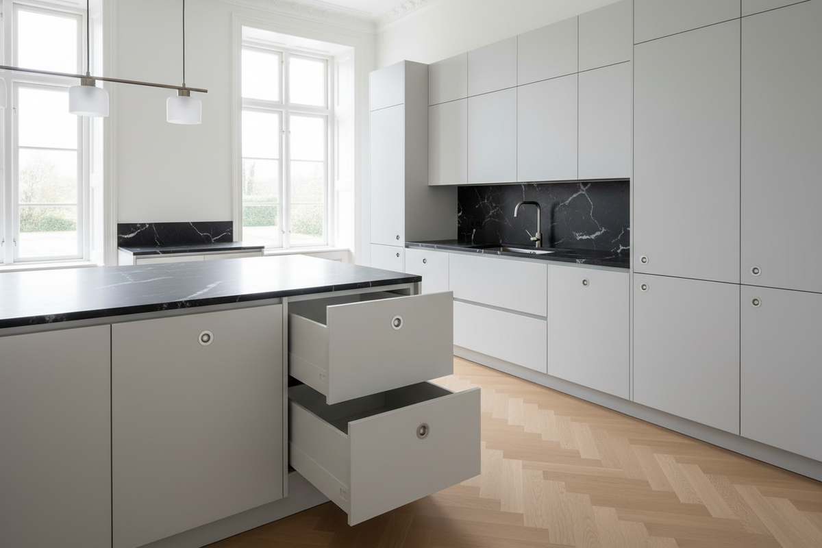 Sønderborg • Skålgreb i børstet rustfrit stål og bakelit i Ø55/60 mm - Copenhagenhomedesign