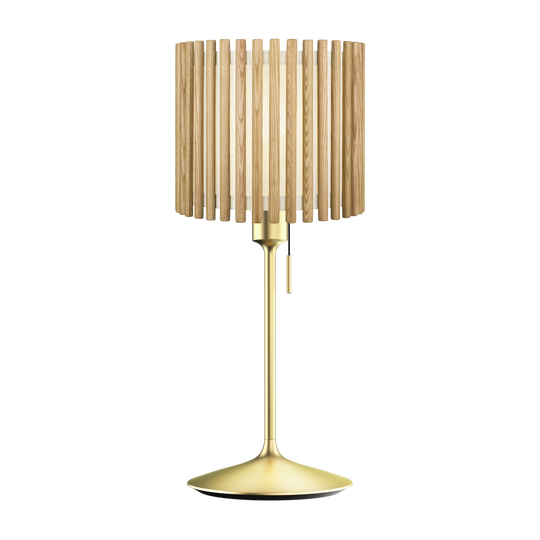 Komorebi Circle bordslampa, ek och borstad mässingslook • UMAGE