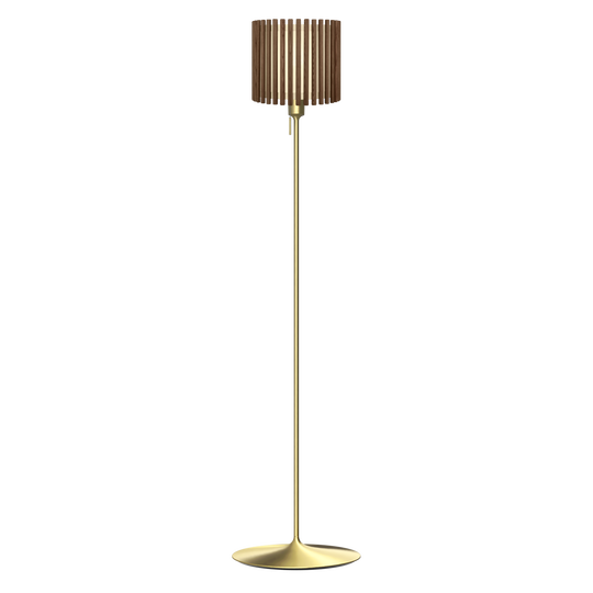 Komorebi Circle golvlampa, mörk ek och borstad mässing look • UMAGE