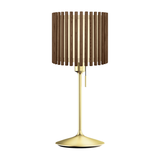 Bordslampa Komorebi Circle, mörk ek och borstad mässingslook • UMAGE