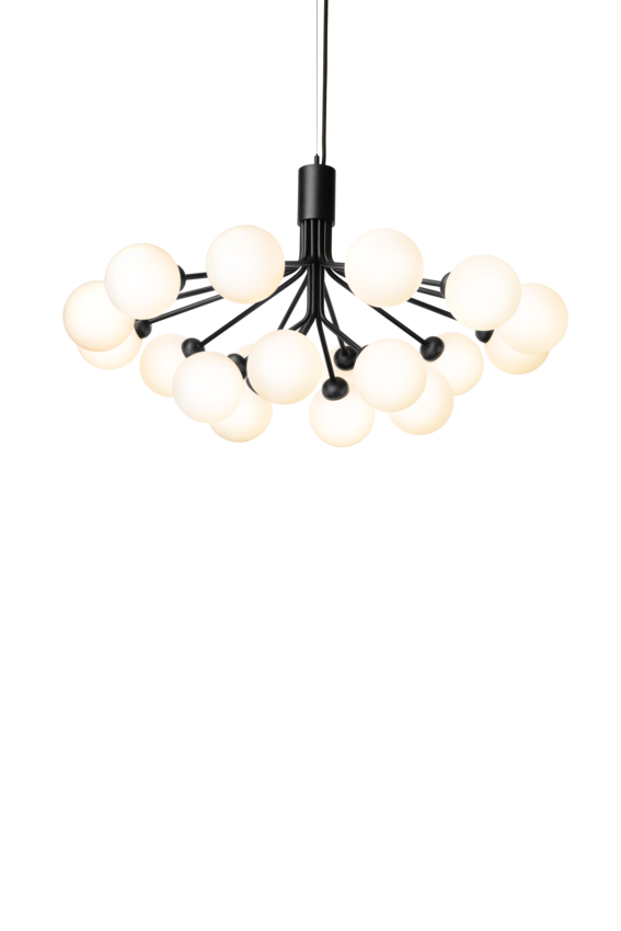 Apiales 18 ljuskrona, satin black / opal • NUURA