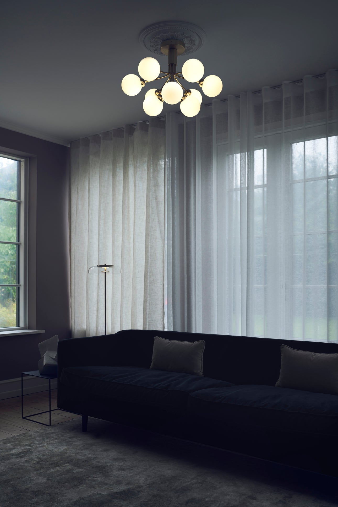 Apiales 6 Ceiling ljuskrona, brushed brass / opal • NUURA