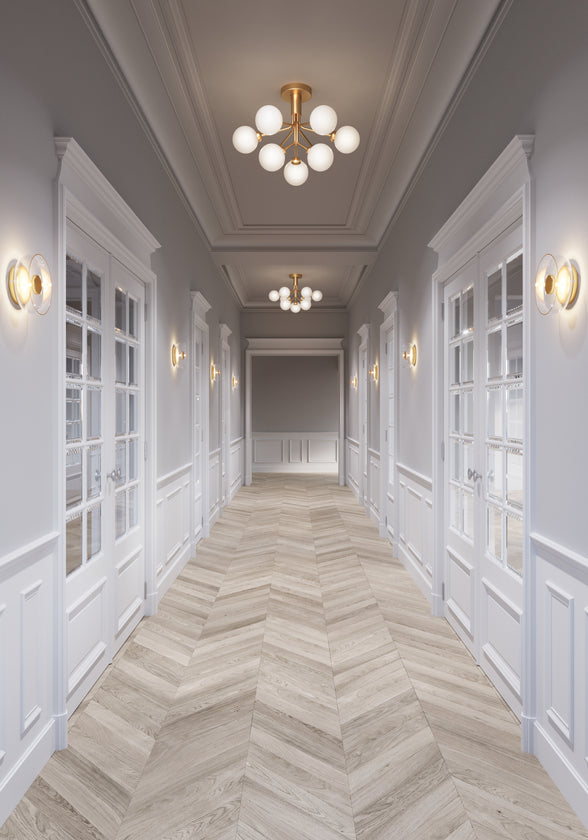Apiales 6 Ceiling ljuskrona, brushed brass / opal • NUURA