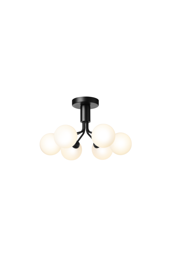 Apiales 6 Ceiling ljuskrona, satin black / opal • NUURA