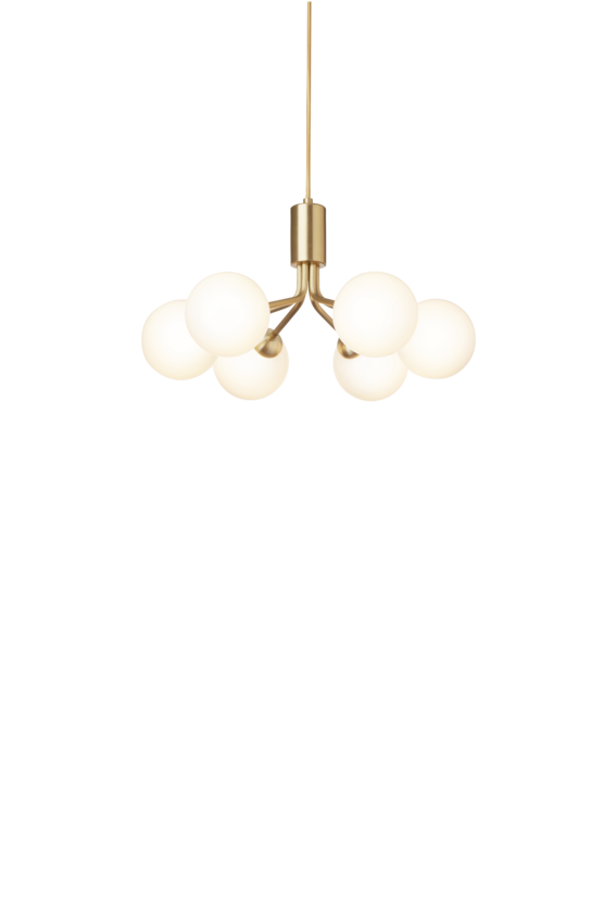 Apiales 6 ljuskrona, brushed brass / opal • NUURA