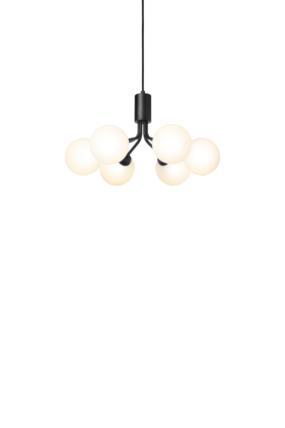 Apiales 6 ljuskrona, satin black / opal • NUURA