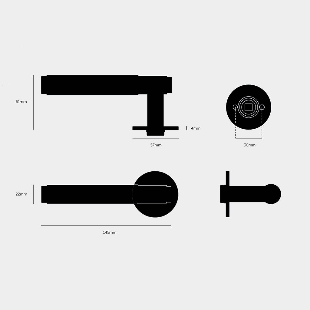 Cross-dörrhandtag i svart med diamantslipat mönster – c/c 30 mm  • Buster + Punch