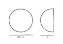 Produktritning av möbelknopparna som mäter 5,5 cm i diameter och 3 cm på djupet. 