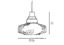 Pendel taklampa från Design by Us i vågigt rökfärgat glas med svart sockel och kabel. Produktritning.
