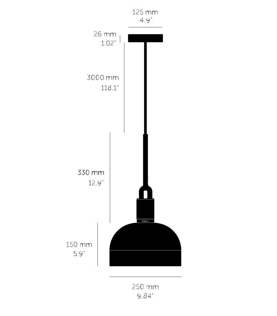Ritning av pendellampa, med mått.